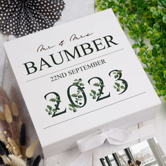 Personalised Wedding Keepsake Memory Gift Box Gift With Leaf Design