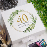 Personalised 40th Birthday Gift for her Keepsake Memory Box Gold Wreath Design