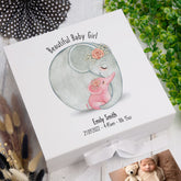 Personalised Beautiful Baby Girl Memory Keepsake Box With Elephant Sketch