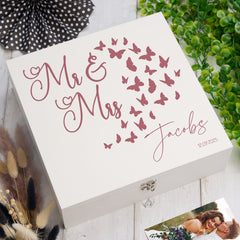 ukgiftstoreonline Personalised Mr and Mrs Wedding Gift Keepsake Memory Box With Butterflies