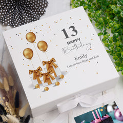 Personalised 13th Birthday Keepsake Memory Box Gold Presents