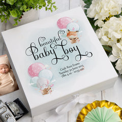 ukgiftstoreonline Personalised Baby Boy Large Memory Box Gift With Ribbon Balloon Design