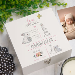ukgiftstoreonline Personalised Luxury Rabbit Baby Girl Keepsake Wooden Box
