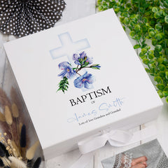 ukgiftstoreonline Personalised Baptism Blue Cross Keepsake Memory Box Gift