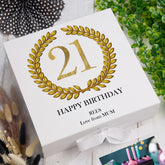 Personalised 21st Birthday Gift for him Keepsake Memory Box Gold Wreath Design