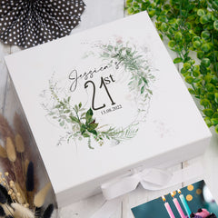 Personalised 21st Birthday Keepsake Box Gift With Botanical Design
