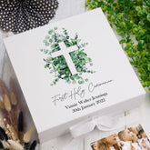 Personalised First Holy Communion Keepsake Box Gift With Cross and Eucalyptus