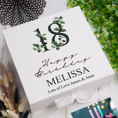 Personalised 18th Birthday Green Leaf Design Keepsake Memory Gift Box.