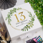 Personalised 13th Birthday Gift for her Keepsake Memory Box Gold Wreath Design
