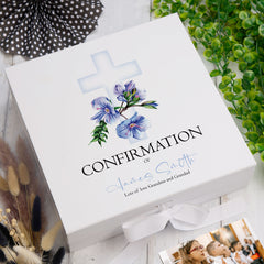 ukgiftstoreonline Personalised Confirmation Blue Cross Keepsake Memory Box Gift