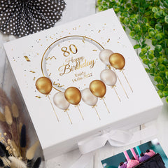 Personalised 80th Birthday Keepsake Box Gift With Gold Balloons