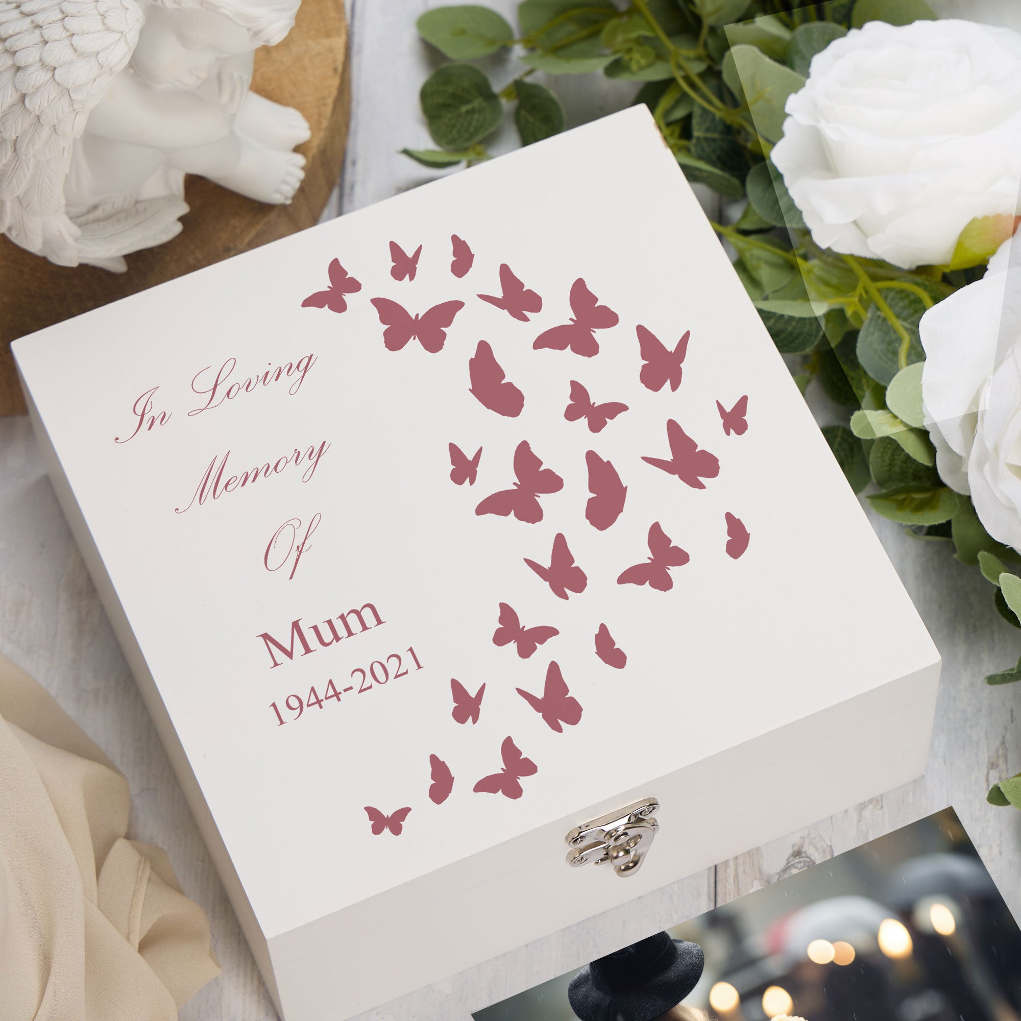 ukgiftstoreonline Personalised Mum In Loving Memory Butterflies Design Keepsake Memory Box Keepsake Memory Box ukgiftstoreonline