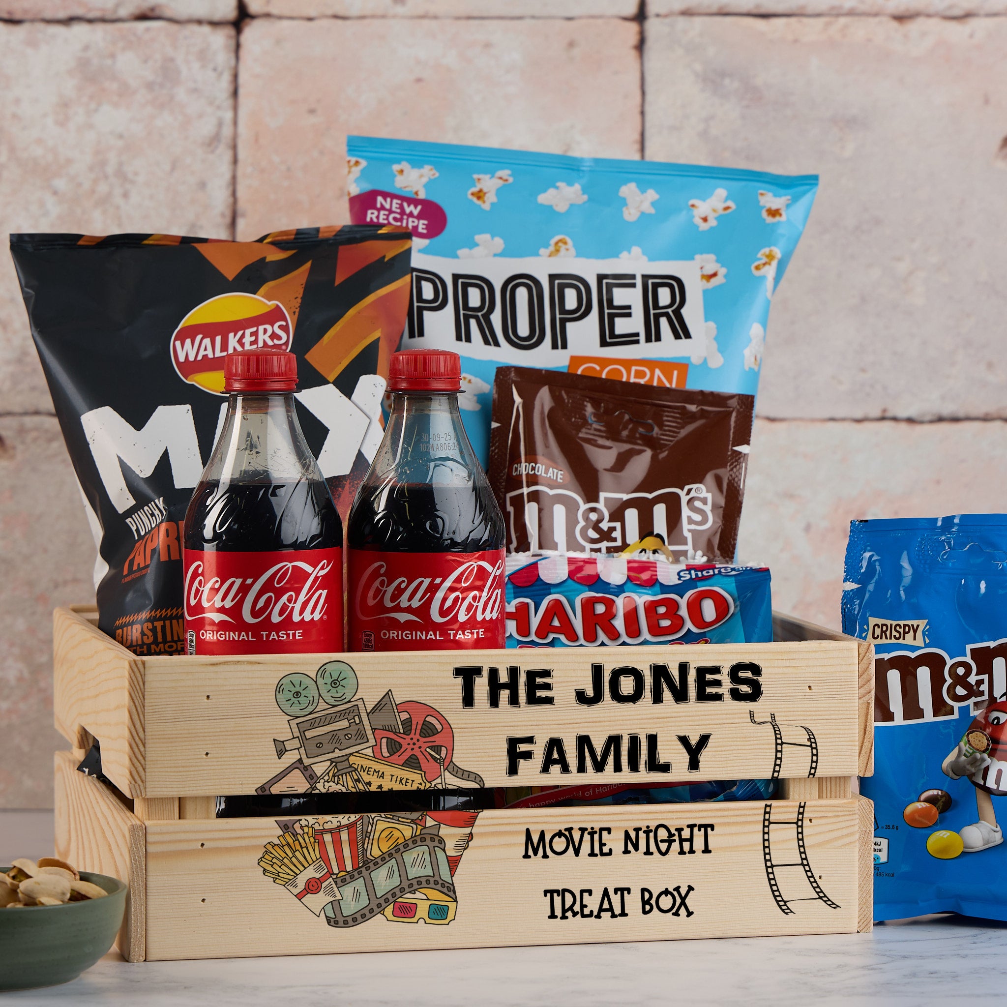 Personalised Family Movie Night Treat Wooden Crate Gift storage crate ukgiftstoreonline