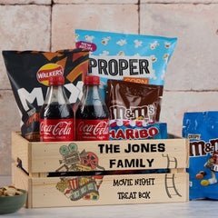 Personalised Family Movie Night Treat Wooden Crate Gift storage crate ukgiftstoreonline