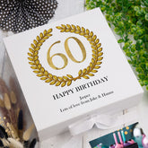Personalised 60th Birthday Gift for him Keepsake Memory Box Gold Wreath Design