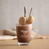 Personalised Engraved Glass Coffee Cup, Tea Cup, Any Name and Flowers