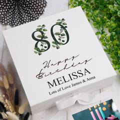 Personalised 80th Birthday Green Leaf Design Keepsake Memory Gift Box