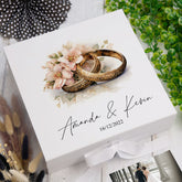 Personalised Wedding Box With Rings Design and Ribbon Closure