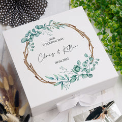 Personalised Keepsake Box Wedding Memory box Gift With Leaves and Sticks Design