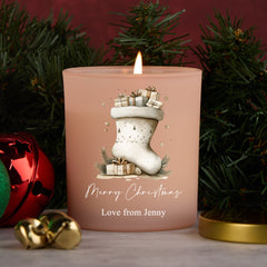 Personalised Christmas Pink Jar Candle With Stocking