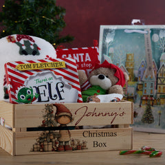 Personalised Christmas Crates With Elves Christmas Box Keepsakes