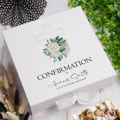 ukgiftstoreonline Personalised Confirmation Green Cross Keepsake Memory Box Gift