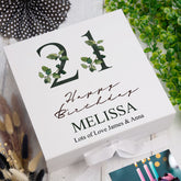 Personalised 21st Birthday Green Leaf Design Keepsake Memory Gift Box.