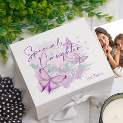 Personalised Special Daughter Pink & Purple Butterfly Gift Keepsake Memory Box