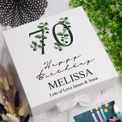 Personalised 70th Birthday Green Leaf Design Keepsake Memory Gift Box