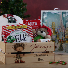 Personalised Christmas Crates With Elves Christmas Box Keepsakes