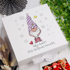 Personalised Baby Girl First Christmas Keepsake Box With Gnome