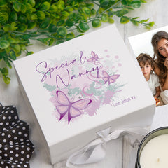 Personalised Special Nanny Pink & Purple Butterfly Gift Keepsake Memory Box