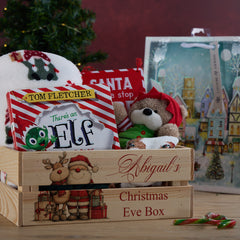 Personalised Christmas Crates With Sant and Reindeer Christmas Eve Box