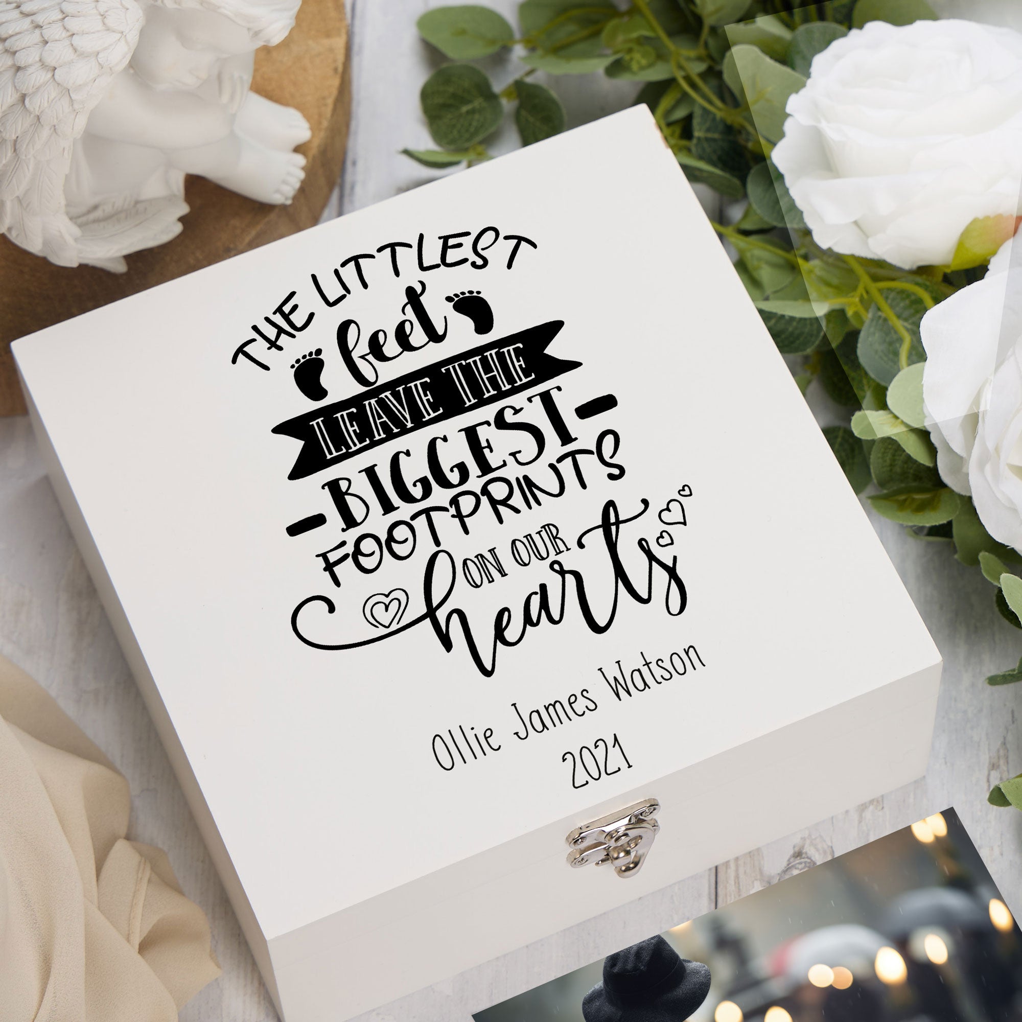 ukgiftstoreonline Personalised Baby Memorial Remembrance The Littlest Feet Keepsake Memory Box Keepsake Memory Box ukgiftstoreonline Wood Box Medium