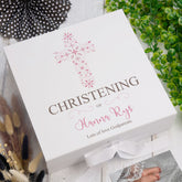 ukgiftstoreonline Personalised Christening Pink Ornate Cross Design Keepsake Memory Box