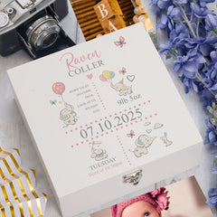 ukgiftstoreonline Personalised Baby Girl Elephants Design Keepsake Memory Box