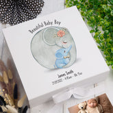 Personalised Beautiful Baby Boy Memory Keepsake Box With Elephants