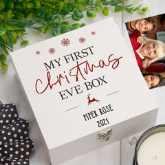 ukgiftstoreonline Personalised My First Christmas Eve Box With Reindeer & Snowflakes Design Keepsake Memory Box ukgiftstoreonline Wood Box Medium