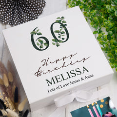Personalised 60th Birthday Green Leaf Design Keepsake Memory Gift Box.
