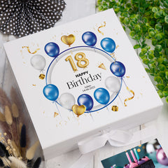 ukgiftstoreonline 18th Birthday Gift Personalised Keepsake Memory Box With Blue Balloons