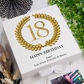 Personalised 18th Birthday Gift for him Keepsake Memory Box Gold Wreath Design