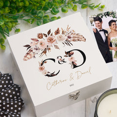 ukgiftstoreonline Personalised Boho Style Black Text Wedding Keepsake Memory Box Gift Keepsake Memory Box ukgiftstoreonline Wood Box Medium