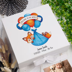 Personalised Welcome To The World Baby Boy Memory Keepsake Box With Fox