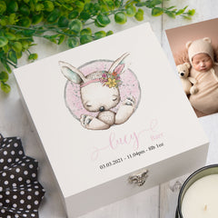 Personalised Baby Girl Gift Keepsake Memory Box Sitting Rabbit