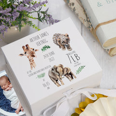 Personalised Safari Animal New Baby Keepsake Box Gift