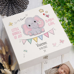 ukgiftstoreonline Personalised Luxury Wooden Baby Girl Keepsake Box Elephant Design