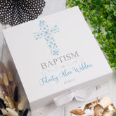 ukgiftstoreonline Personalised Baptism Blue Ornate Cross Design Keepsake Memory Box