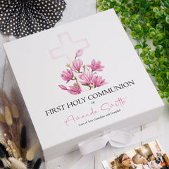 Personalised First Holy Communion Pink Cross Keepsake Memory Box Gift