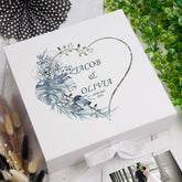 Personalised Wedding Box With Blue Tropical Heart and Ribbon Closure