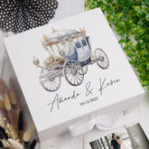 Personalised Wedding Box With Carriage Design and Ribbon Closure
